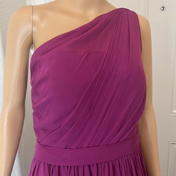 JJ’S House Dress One Shoulder Sheer Lined Magenta Purple Formal Maxi Lined - Picture 3 of 15